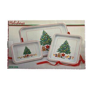 Vintage Japan Lacquerware Tray Set 3PC Decorative‎ Christmas Holiday Tree 70s